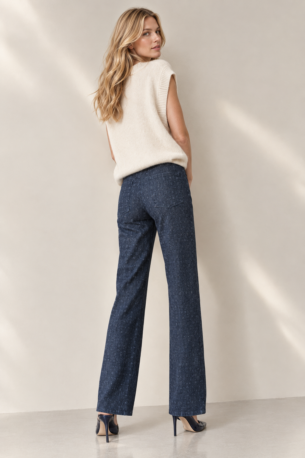 Straight-Cut Jacquard-Denim, Dunkelblau – Bild 2